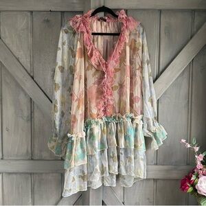 Beulah Pink and Cream Sheer Dress